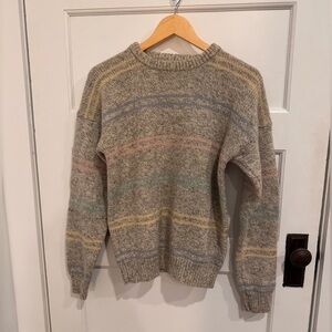 Vintage Wool Oversized Sweater with Pastel Stripes